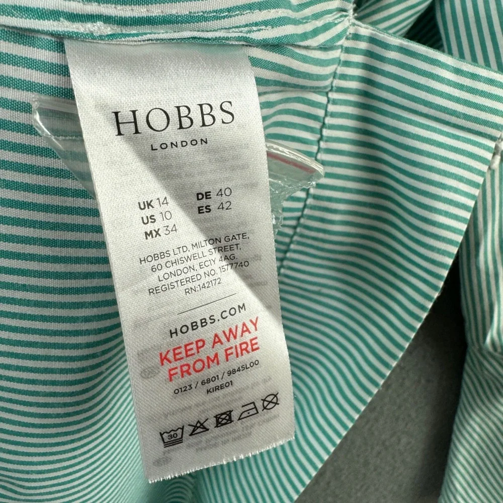 Hobbs London Green White Striped Floral Embroidered Bell Sleeve Blouse US 10 - Picture 6 of 8